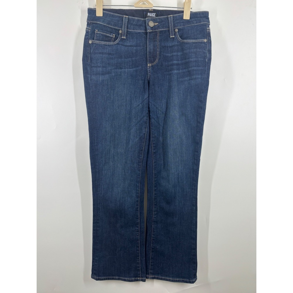 Paige Riley Crop Flare Jeans Dark Indigo Blue Stretch Denim Womens Size 27